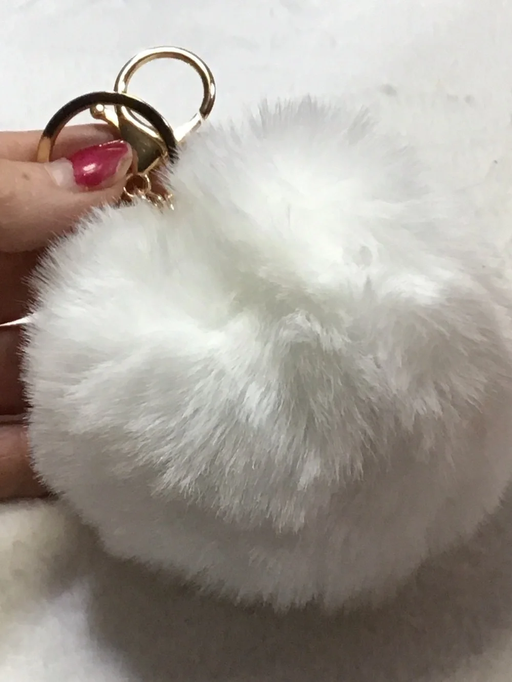 Faux Fur Pom Keychain Charm - White larger